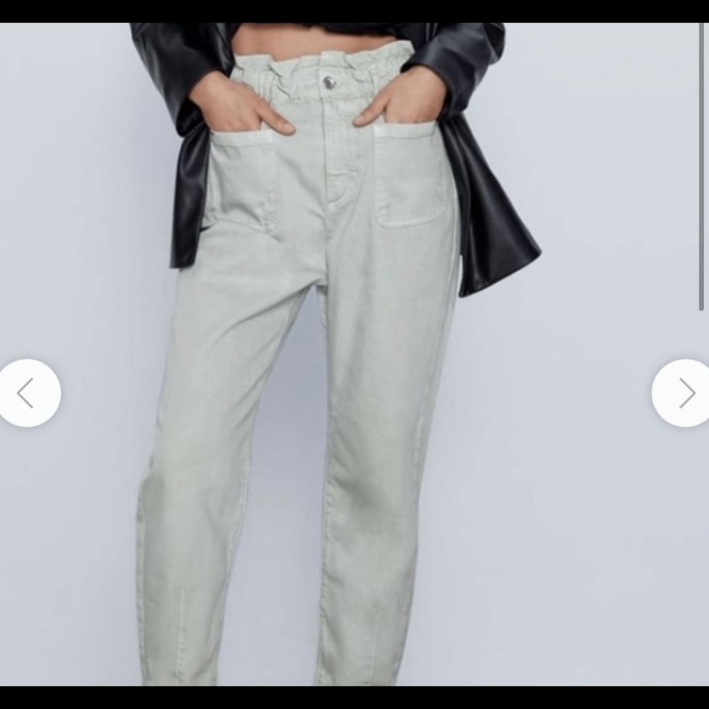 Zara paper bag jeans light green size 2